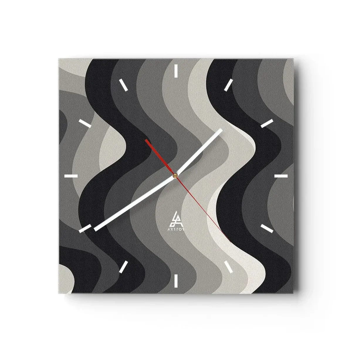Wanduhr - Glasuhr - Schwarz-weiße Wellenmuster in Grautönen - 30x30cm - Eine Welle nach der anderen - Moderne Wanddekoration für Wohnzimmer und Schlafzimmer ARTTOR
