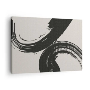 Bild auf Leinwand - Leinwandbild - Dynamische Pinselstriche in Schwarz auf hellem Hintergrund - 70x50cm - Ausladend und kreisförmig - Moderne Wanddekoration für Wohnzimmer und Schlafzimmer ARTTOR