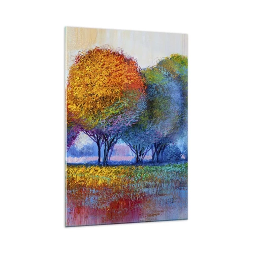 Glasbild - Bild auf glas - Bunte Bäume in einer impressionistischen Landschaft - 80x120cm - Ein Haufen leuchtender Farben - Moderne Wanddekoration für Wohnzimmer und Schlafzimmer ARTTOR