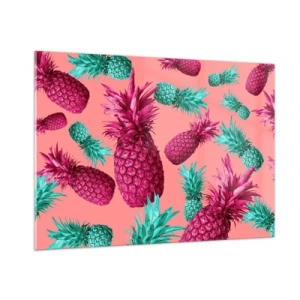 Glasbild - Bild auf glas - Bunte Ananas in Rosa- und Grüntönen auf rosa Hintergrund - 100x70cm - Freiheit ist süß - Moderne Wanddekoration für Wohnzimmer und Schlafzimmer ARTTOR