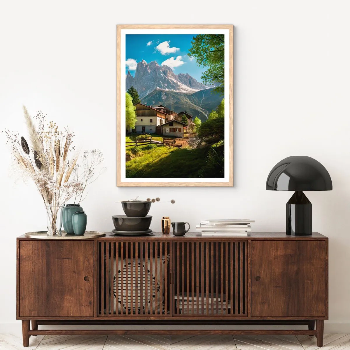 Poster in einem Rahmen aus heller Eiche - Alpenidylle - 30x40 cm
