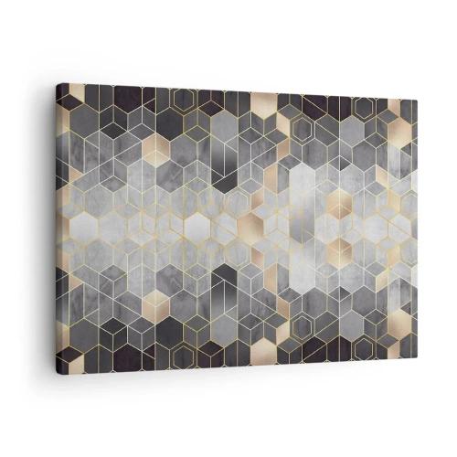 Bild auf Leinwand - Leinwandbild - Geometrisches Muster in goldenen Farbtönen - 70x50cm - Diamant-Komposition - Moderne Wanddekoration für Wohnzimmer und Schlafzimmer ARTTOR