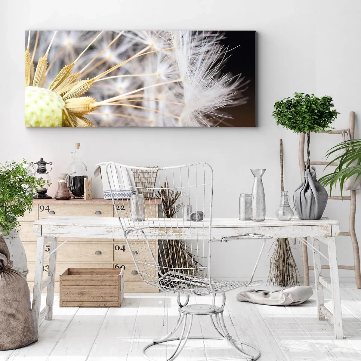 Bild auf Leinwand - Leinwandbild - Makrofotografie eines Löwenzahns mit zarten Samen - 120x50cm - Kurz vor dem Abflug - Moderne Wanddekoration für Wohnzimmer und Schlafzimmer ARTTOR