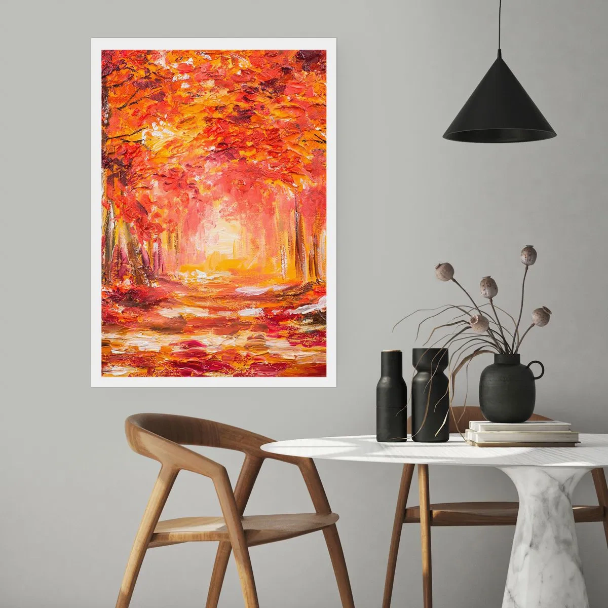 Poster - Eine malerische Allee in herbstlichen Farben - 50x70cm - Kupferwald - Moderne Wanddekoration für Wohnzimmer und Schlafzimmer ARTTOR