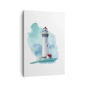 Bild auf Leinwand - Leinwandbild - Ein Leuchtturm vor einem aquarellblauen Hintergrund - 70x100cm - Sanfte Schwester vom Blau - Moderne Wanddekoration für Wohnzimmer und Schlafzimmer ARTTOR