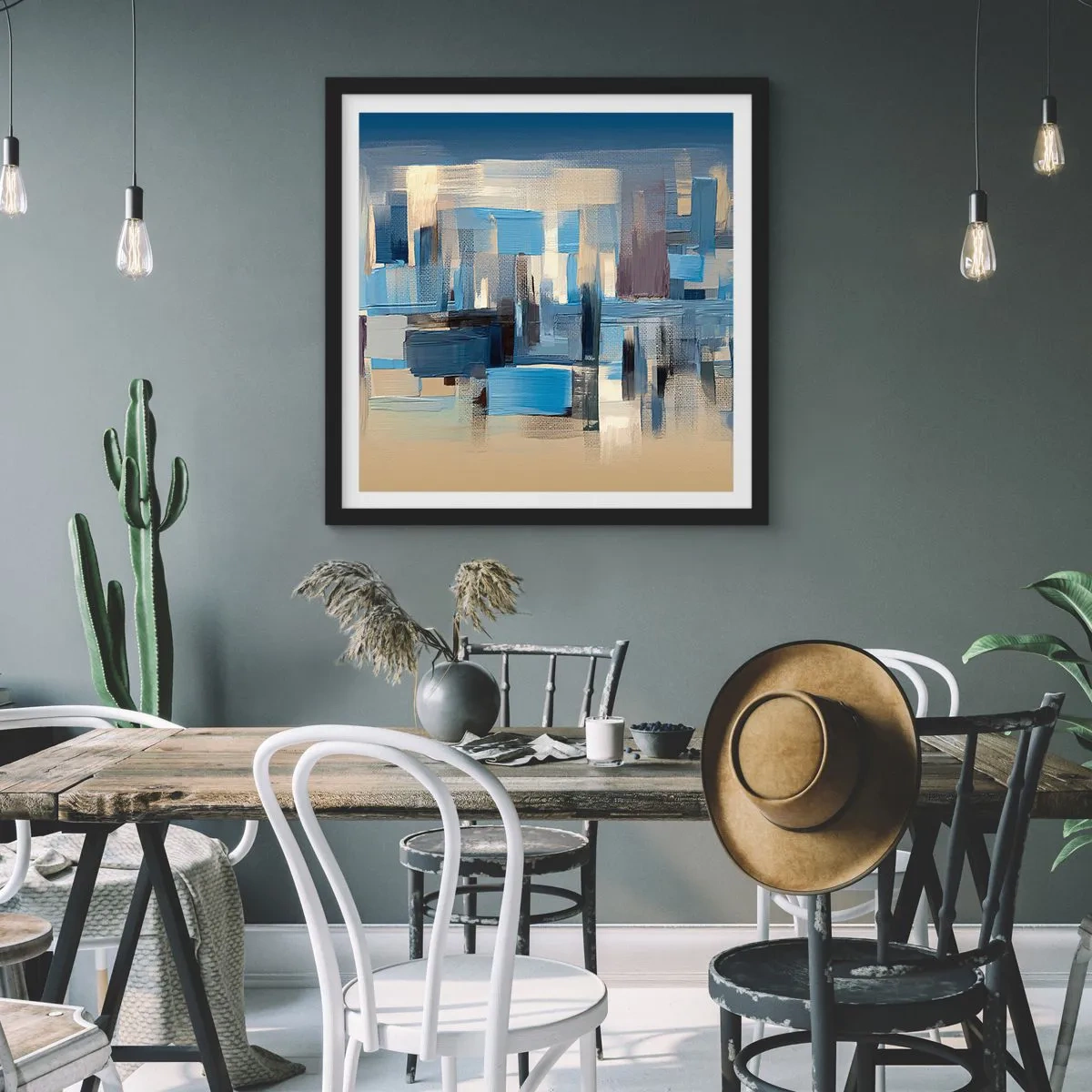 Poster in einem schwarzem Rahmen - Blaue Konstruktion - 40x40 cm