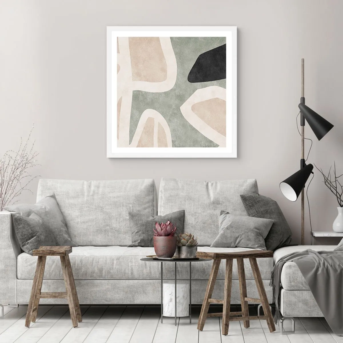 Poster in einem weißen Rahmen - Komposition mit schwarzem Motiv - 40x40 cm