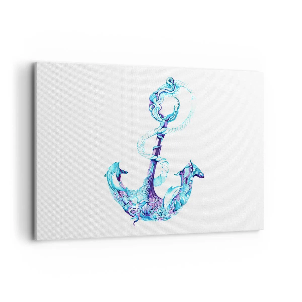 Bild auf Leinwand - Leinwandbild - Abstrakter Anker in Blautönen mit nautischen Details - 120x80cm - Der Vertraute der Geheimnisse des Meeres - Moderne Wanddekoration für Wohnzimmer und Schlafzimmer ARTTOR