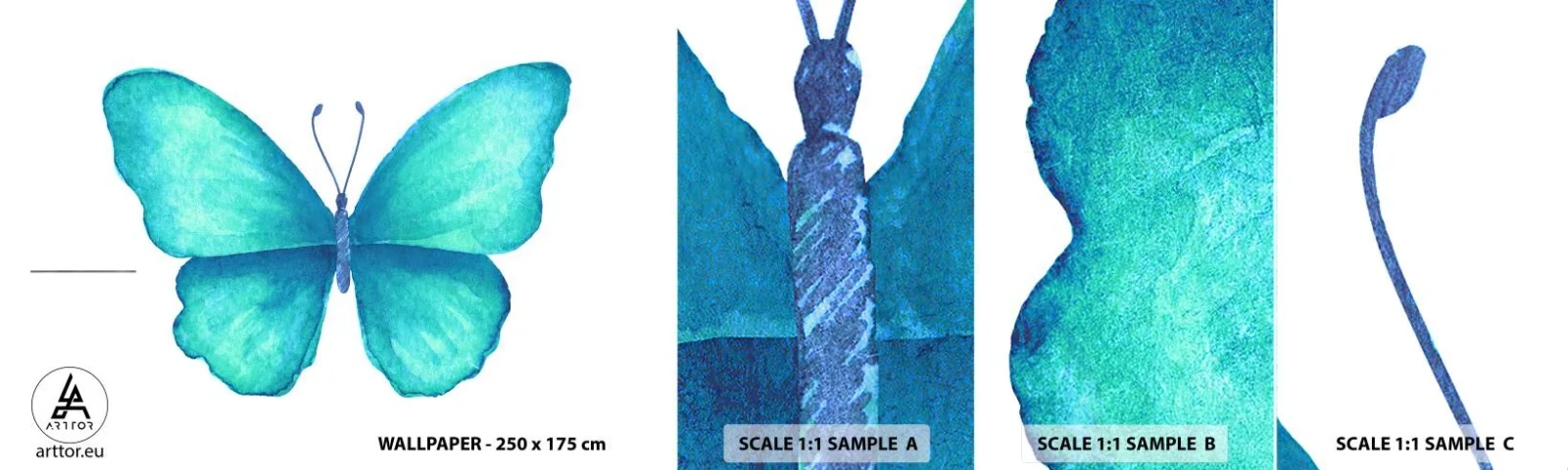 Fototapetenmuster Standard Eco - Türkis von Natur aus - Schmetterling, Für Kinder, Grafik - 100x30 cm