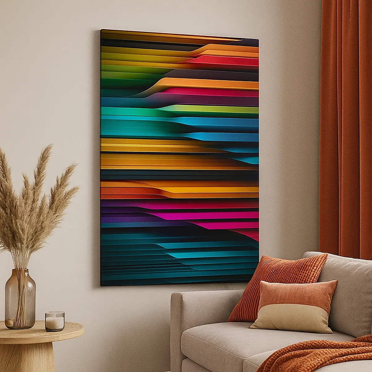Bild auf Leinwand - Leinwandbild - Bunte vertikale Linien erzeugen eine dynamische Abstraktion. - 50x70cm - Lichtorgan - Moderne Wanddekoration für Wohnzimmer und Schlafzimmer ARTTOR