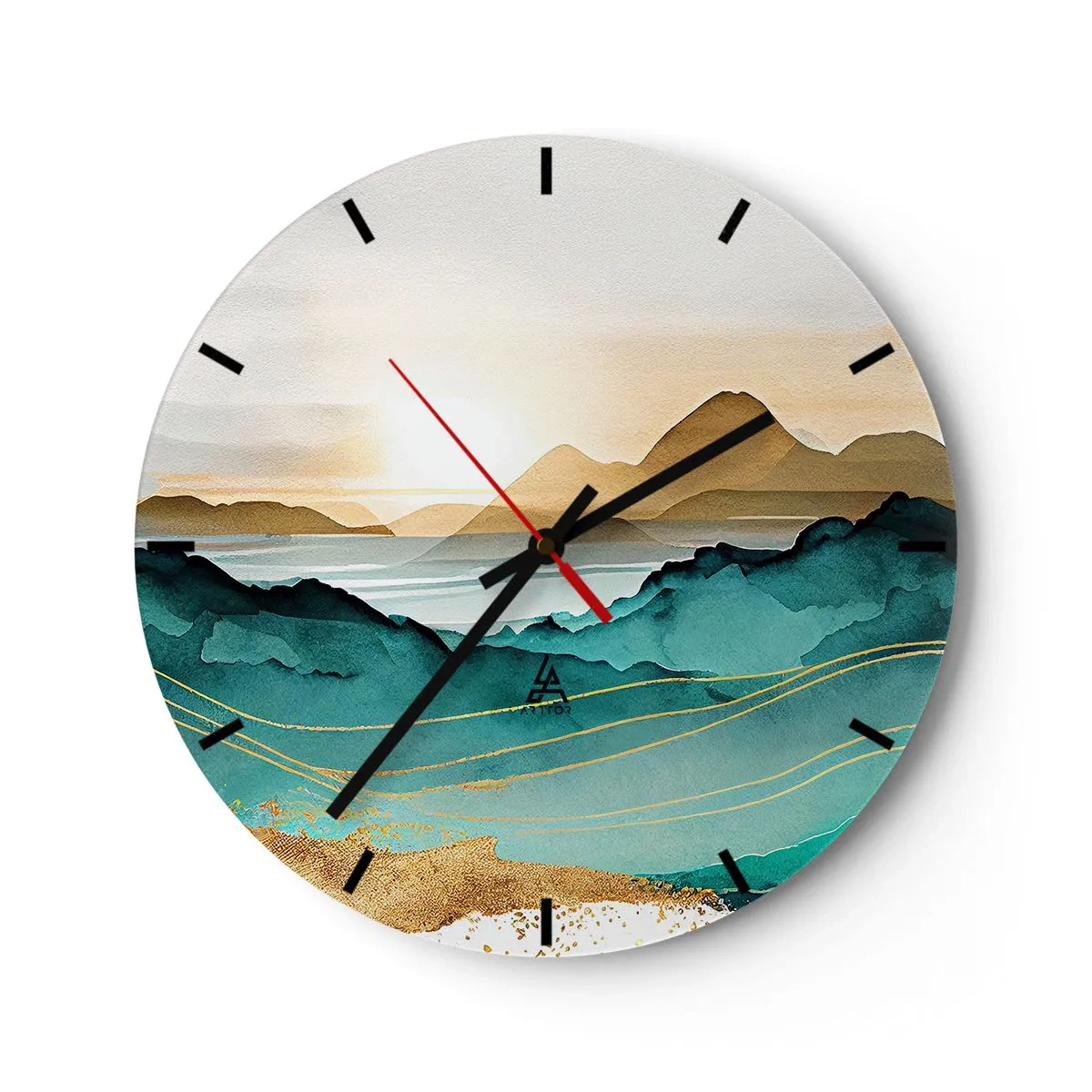 Wanduhr - Glasuhr - Sonnenuntergang über einer abstrakten Berglandschaft - 30x30cm - Am Rande der Abstraktion – Landschaft - Moderne Wanddekoration für Wohnzimmer, Küche und Schlafzimmer ARTTOR