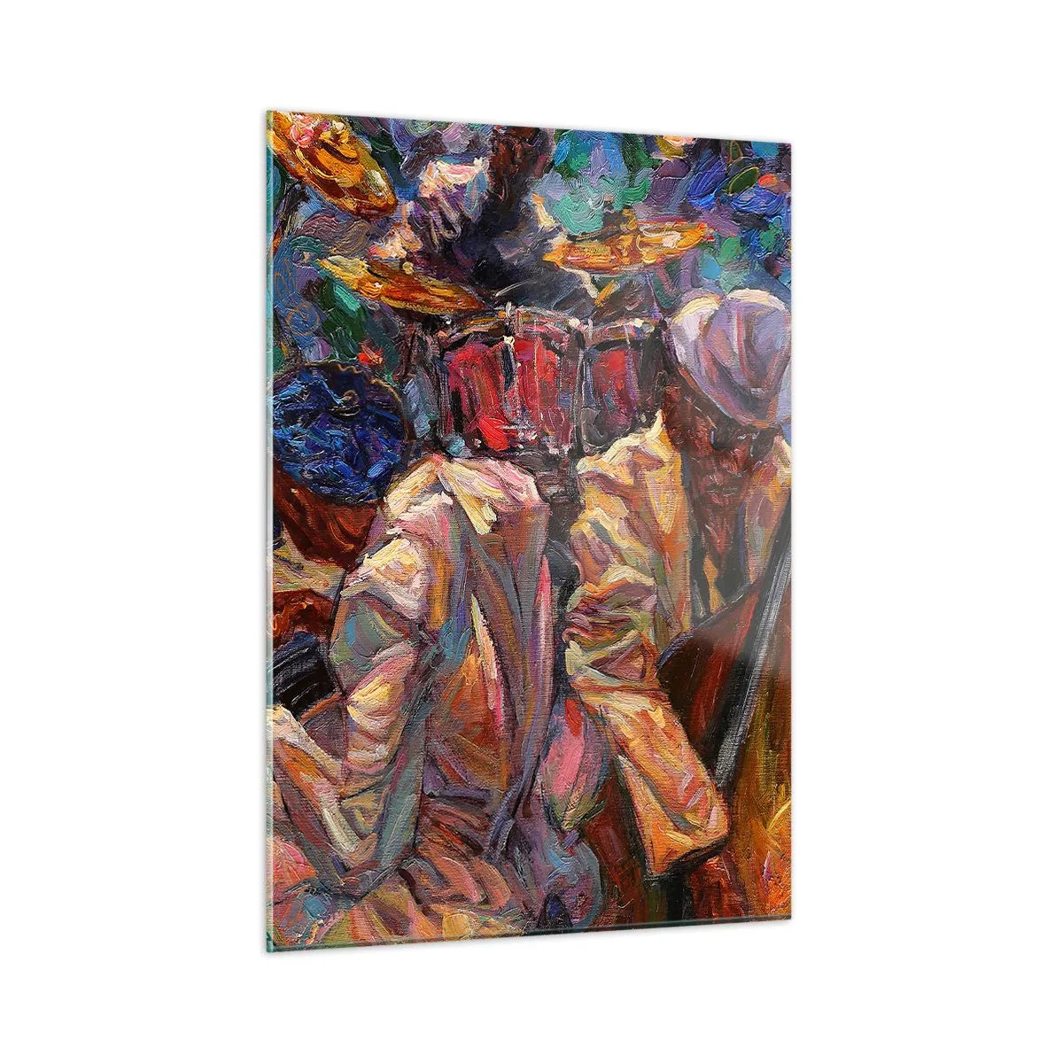 Glasbild - Bild auf glas - Eine bunte Jazzbühne mit Musikern und Instrumenten - 50x70cm - In einem Schlag - Moderne Wanddekoration für Wohnzimmer und Schlafzimmer ARTTOR