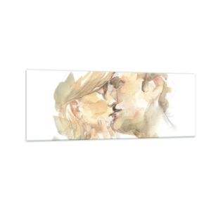 Glasbild - Bild auf glas - Romantisches Aquarellporträt eines sich küssenden Paares - 140x50cm - Hälfte gefunden? - Moderne Wanddekoration für Wohnzimmer und Schlafzimmer ARTTOR