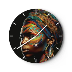 Wanduhr - Glasuhr - Farbporträt einer Frau mit Turban vor schwarzem Hintergrund - 30x30cm - Afrikanische Königin - Moderne Wanddekoration für Wohnzimmer, Küche und Schlafzimmer ARTTOR