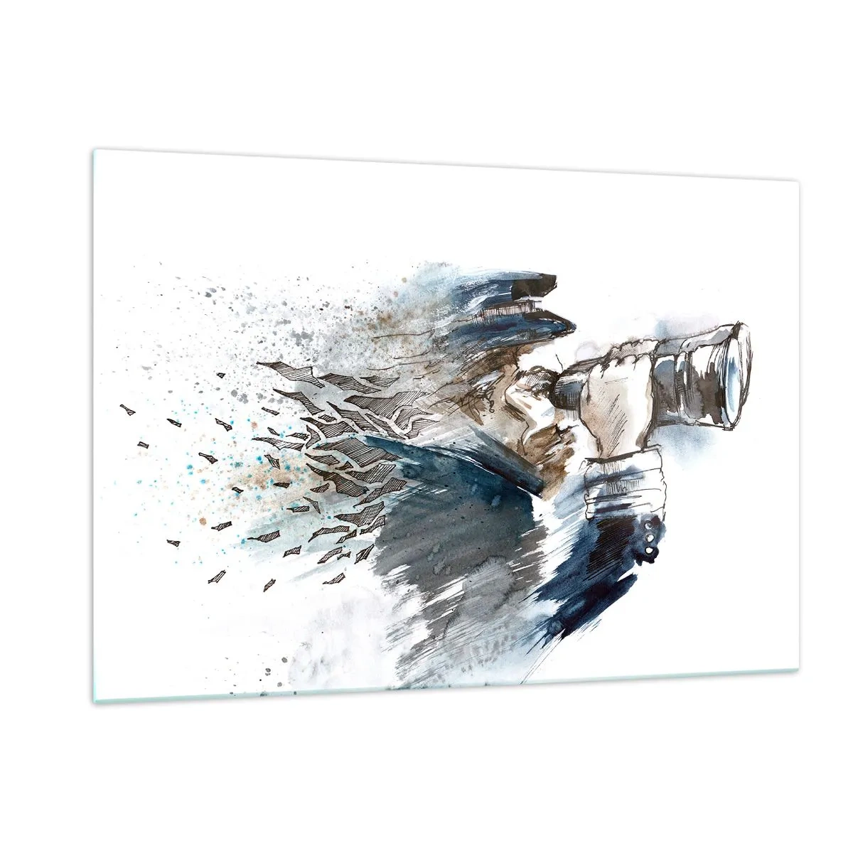 Glasbild - Bild auf glas - Ein Mann mit Fernglas in einer dynamischen Aquarellkomposition - 120x80cm - Zehn auf der Beaufort-Skala! - Moderne Wanddekoration für Wohnzimmer und Schlafzimmer ARTTOR