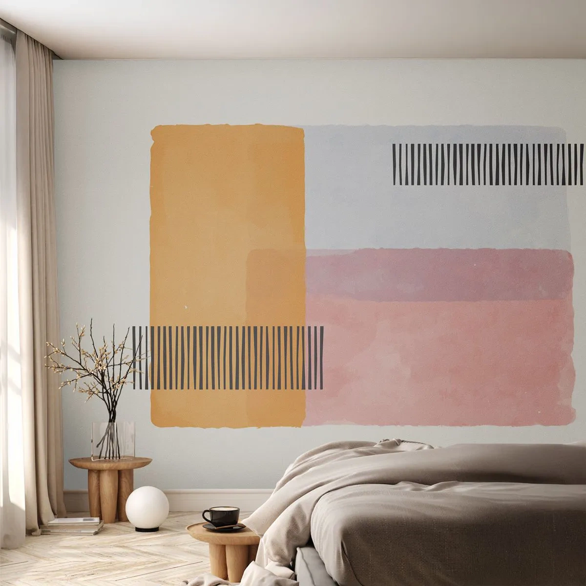 Fototapete Premium Sand - Minimalistische geometrische Komposition mit Barcodes - 100x70cm - Von Ecke zu Ecke - Moderne Wanddekoration für Wohnzimmer und Schlafzimmer ARTTOR