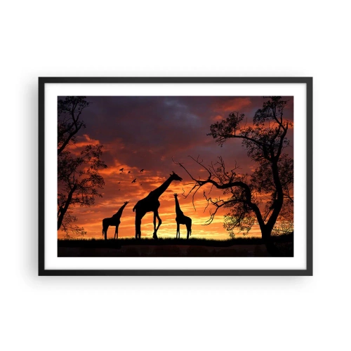 Poster in einem schwarzem Rahmen - Silhouetten von Giraffen vor dem Hintergrund des afrikanischen Sonnenuntergangs - 70x50cm - Ein kleines Abendessen mit deinen Liebsten - Moderne Wanddekoration für Wohnzimmer und Schlafzimmer ARTTOR