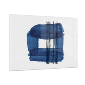 Glasbild - Bild auf glas - Moderne Abstraktion in Blautönen - 100x70cm - Blaue und schwarze Komposition - Moderne Wanddekoration für Wohnzimmer und Schlafzimmer ARTTOR