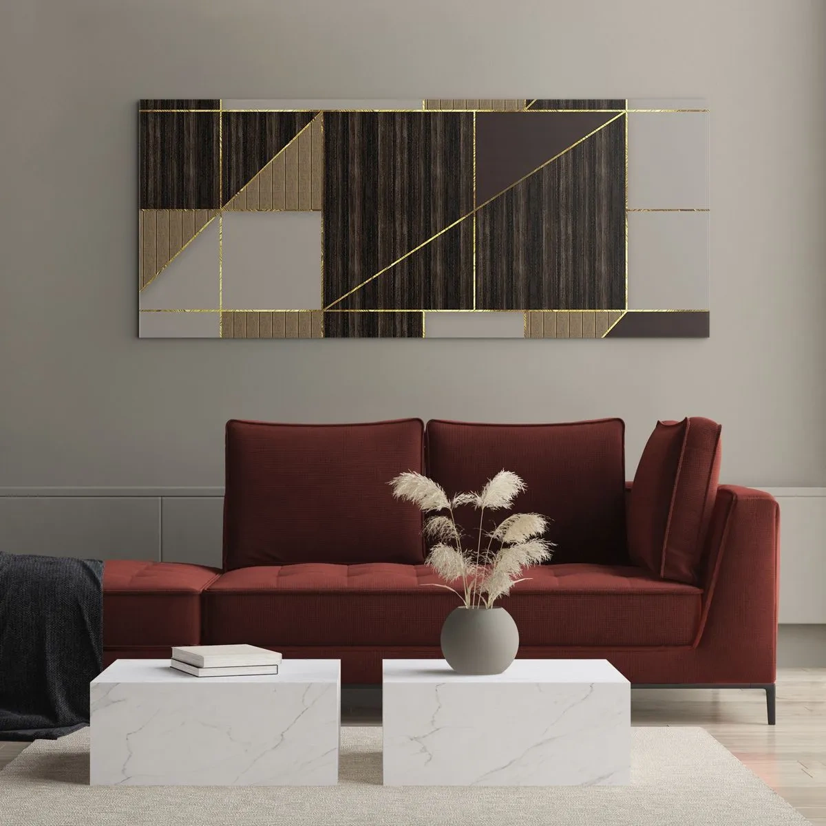 Glasbild - Bild auf glas - Ein Mosaik aus Braun und Gold - 90x30 cm