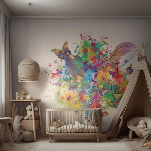 Selbstklebende Fototapete Deluxe Sticker - Ein Strauß Freude - Schmetterling, Blume, Grafik - 100x70 cm