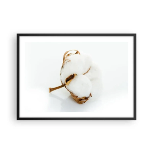 Poster in einem schwarzem Rahmen - Ein Baumwollzweig auf hellem Hintergrund in minimalistischem Ansatz - 70x50cm - Von Natur aus weich - Moderne Wanddekoration für Wohnzimmer und Schlafzimmer ARTTOR