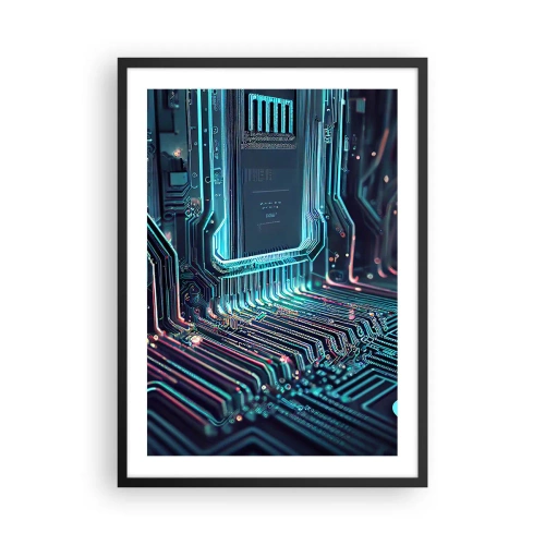 Poster in einem schwarzem Rahmen - Eine futuristische Vision eines integrierten Schaltkreises - 50x70cm - Ich denke nur… - Moderne Wanddekoration für Wohnzimmer und Schlafzimmer ARTTOR