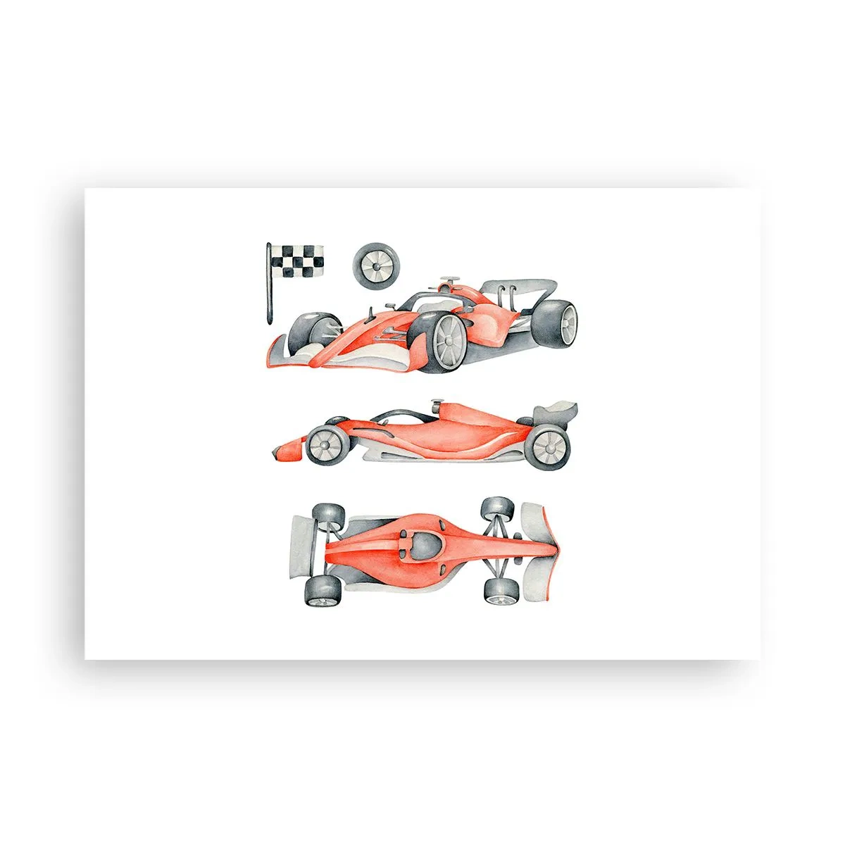 Poster - Ein roter Rennwagen mit einer Zielflagge - 100x70cm - Dem Traum folgen - Moderne Wanddekoration für Wohnzimmer und Schlafzimmer ARTTOR