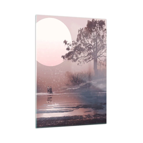 Glasbild - Bild auf glas - Eine zauberhafte Landschaft mit Baum, Mond und Figuren - 50x70cm - Wunder der Nacht - Moderne Wanddekoration für Wohnzimmer und Schlafzimmer ARTTOR