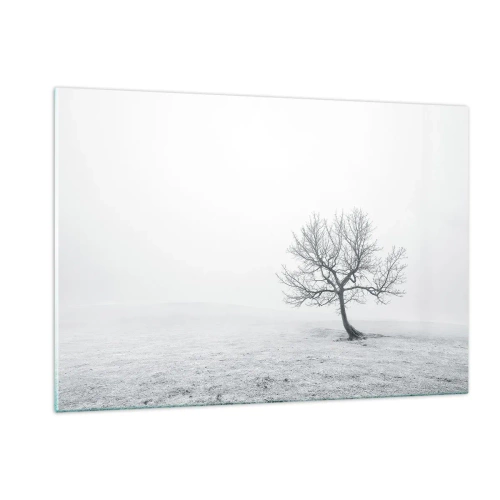 Glasbild - Bild auf glas - Ein einsamer Baum vor dem Nebel in einer monochromen Komposition - 120x80cm - Gegen das Nichts - Moderne Wanddekoration für Wohnzimmer und Schlafzimmer ARTTOR