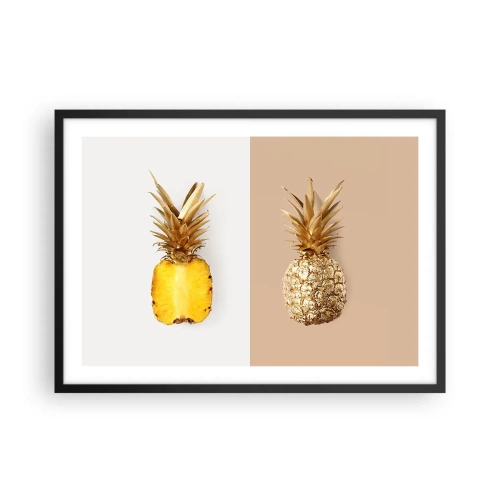 Poster in einem schwarzem Rahmen - Eine halbe frische, goldene Ananas auf kontrastierendem Hintergrund - 70x50cm - Ananas für uns - Moderne Wanddekoration für Wohnzimmer und Schlafzimmer ARTTOR