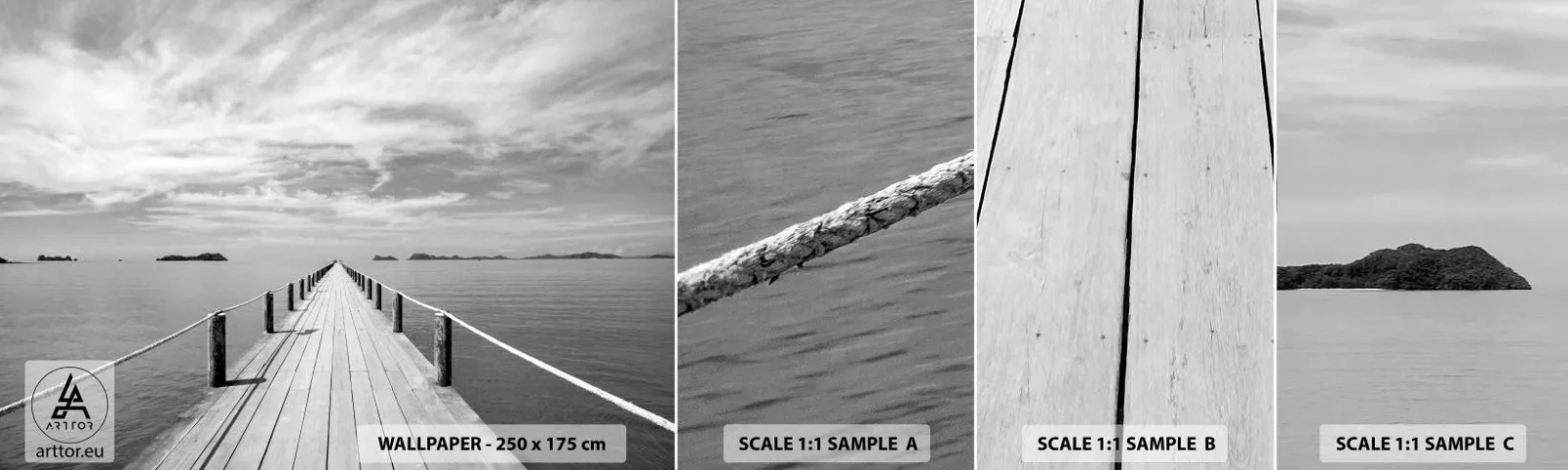 Fototapetenmuster Standard Eco - Oder vielleicht eine Reise ... - Landschaft, Meer, Holzbrücke - 100x30 cm