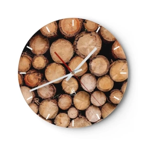 Wanduhr - Glasuhr - Abgeschnittene Baumstämme in natürlicher Komposition angeordnet - 30x30cm - Ein neuer Anfang - Moderne Wanddekoration für Wohnzimmer, Küche und Schlafzimmer ARTTOR