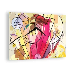 Glasbild - Bild auf glas - Bunte Abstraktion mit geometrischen Mustern und Linien - 70x50cm - Explosion - Moderne Wanddekoration für Wohnzimmer und Schlafzimmer ARTTOR