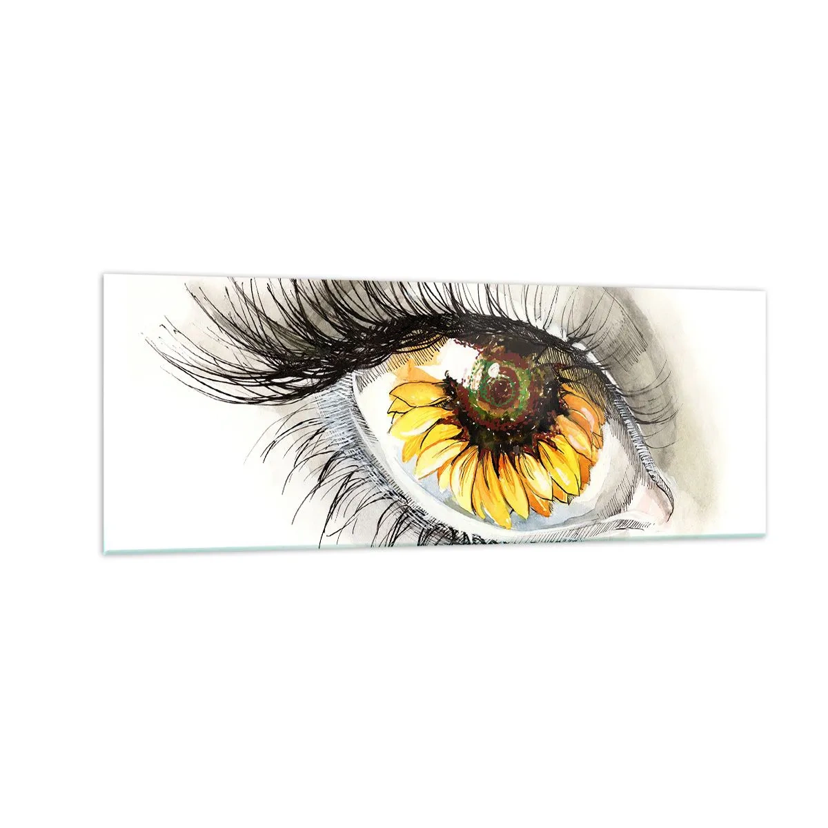 Glasbild - Bild auf glas - Künstlerisches Auge mit sonnenblumenförmiger Iris - 140x50cm - Ein Look so heiß wie der Sommer - Moderne Wanddekoration für Wohnzimmer und Schlafzimmer ARTTOR