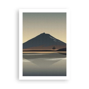 Poster - Eine minimalistische Berglandschaft mit einer Spiegelung in einem See - 50x70cm - Spiegelreflexion - Moderne Wanddekoration für Wohnzimmer und Schlafzimmer ARTTOR