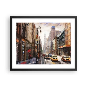 Poster in einem schwarzem Rahmen - New York - auch im Regen bunt - 50x40 cm