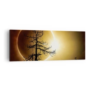 Bild auf Leinwand - Leinwandbild - Sonnenfinsternis mit einer Baumsilhouette im Vordergrund - 140x50cm - Totale Finsternis - Moderne Wanddekoration für Wohnzimmer und Schlafzimmer ARTTOR