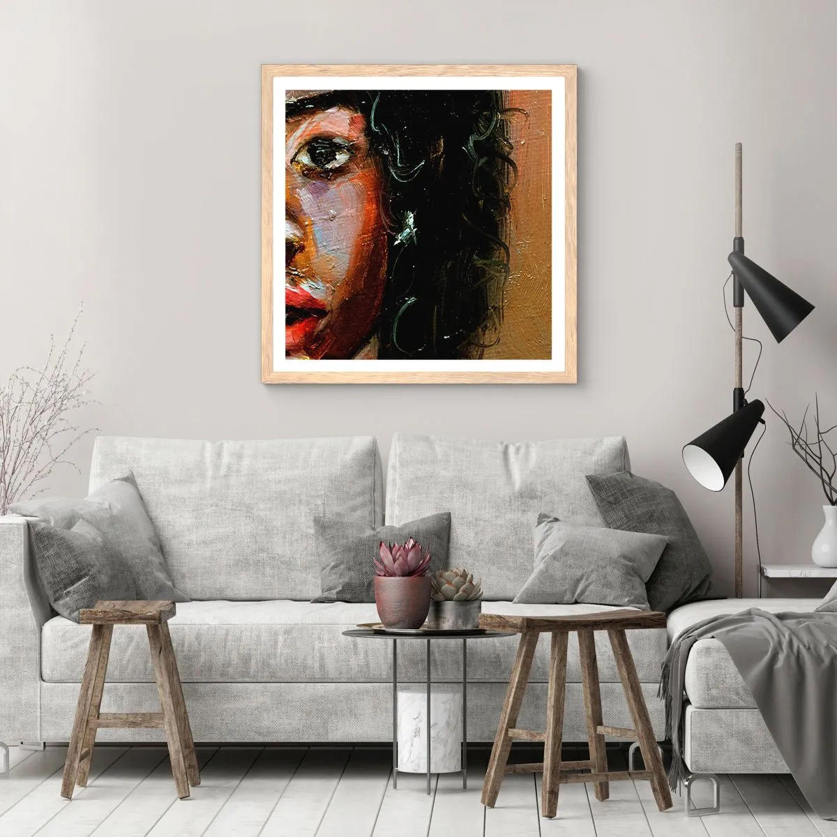 Poster in einem Rahmen aus heller Eiche - Schwarz und Glanz - 30x30 cm