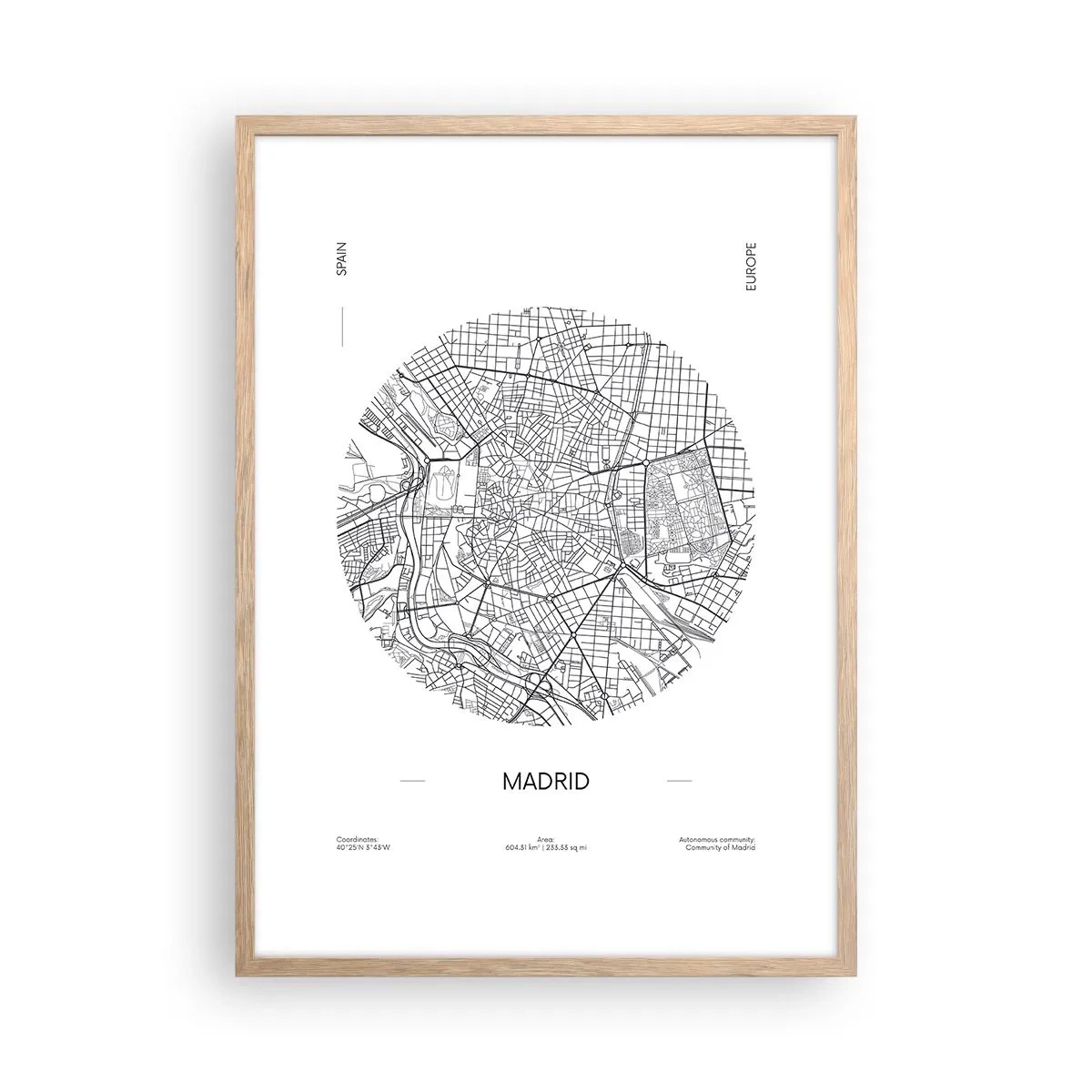 Poster in einem Rahmen aus heller Eiche - Anatomie von Madrid - 50x70 cm