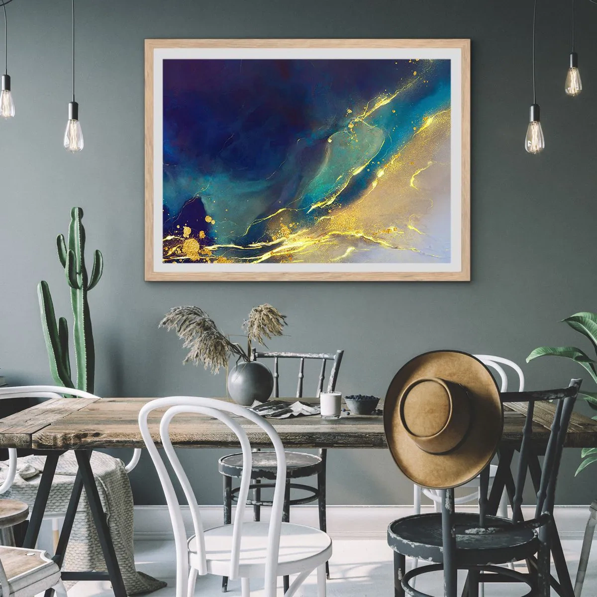 Poster in einem Rahmen aus heller Eiche - Der goldene Teich - 100x70 cm