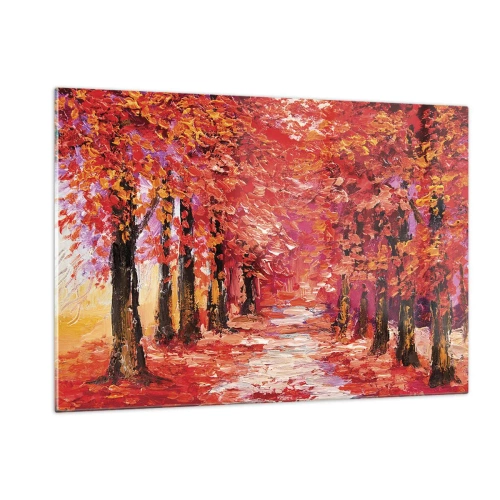 Glasbild - Bild auf glas - Eine malerische Gasse in herbstlichen Farben voller warmer Farbtöne - 120x80cm - Herbstlicher Eindruck - Moderne Wanddekoration für Wohnzimmer und Schlafzimmer ARTTOR