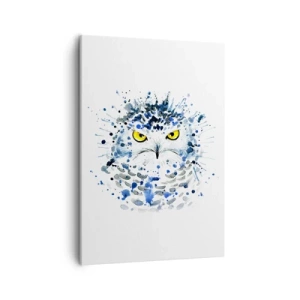 Bild auf Leinwand - Leinwandbild - Abstraktes Porträt einer Eule in blauen und gelben Farben - 50x70cm - Direkt in die Augen - Moderne Wanddekoration für Wohnzimmer und Schlafzimmer ARTTOR