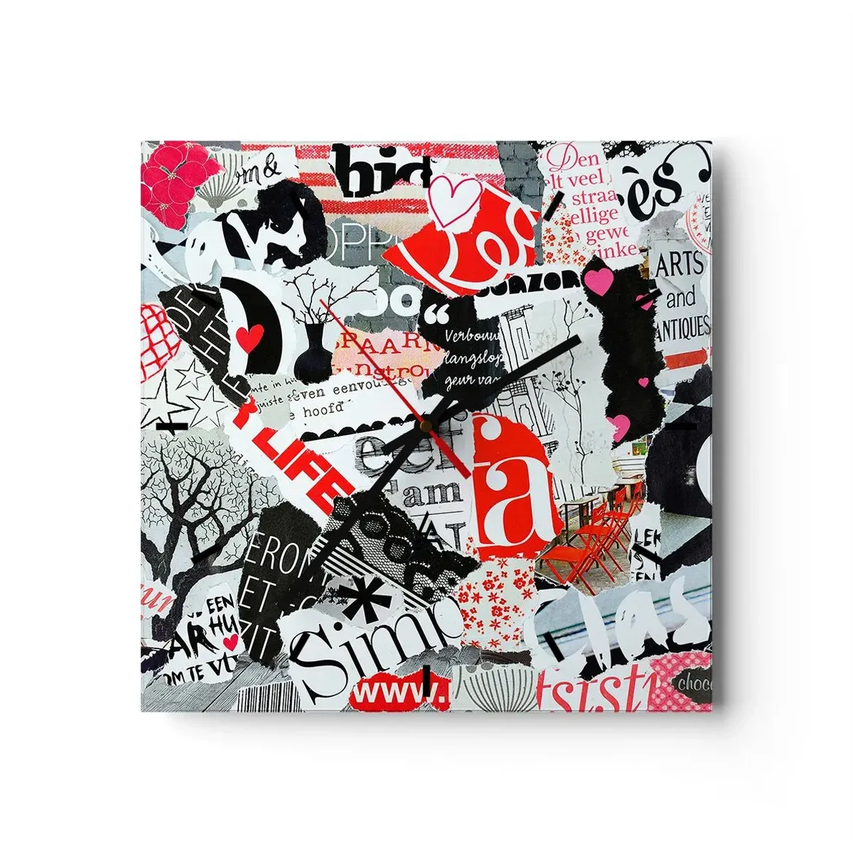 Wanduhr - Glasuhr - Hipster-Collage - 40x40 cm