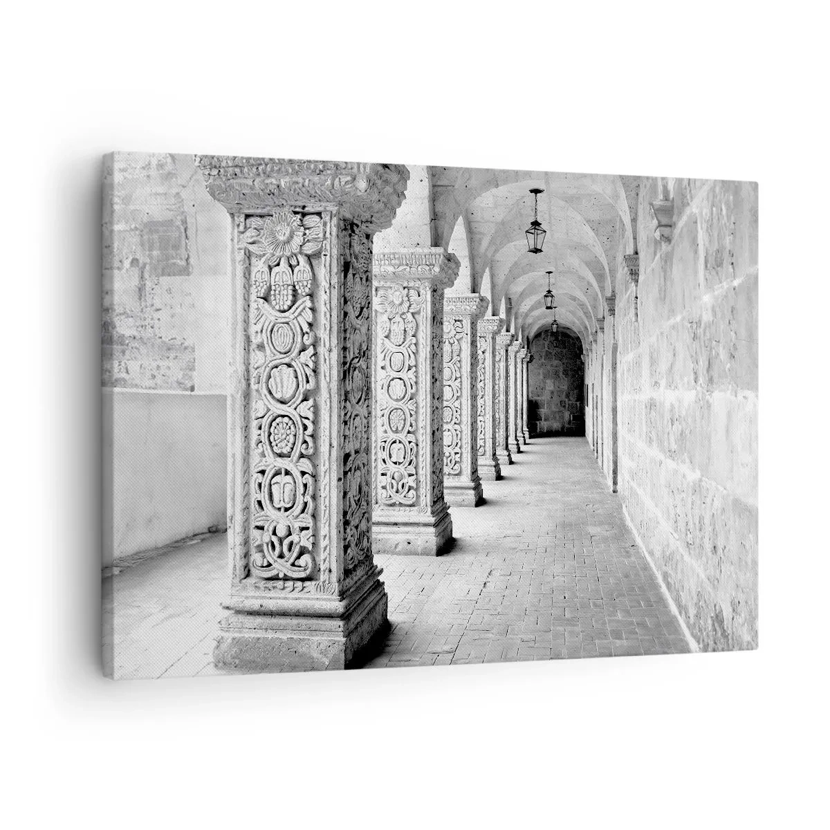 Bild auf Leinwand - Leinwandbild - Historische Säulen in einer monochromen Aufnahme - 70x50cm - Und wo geht’s hin...? - Moderne Wanddekoration für Wohnzimmer und Schlafzimmer ARTTOR