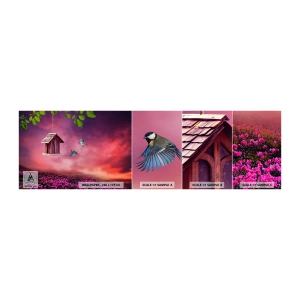 Fototapetenmuster Standard Eco - Einladung zum Abendessen - Landschaft, Blumen, Vogelhaus - 100x30 cm