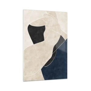 Glasbild - Bild auf glas - Geometrische Abstraktion in Beige- und Marineblautönen - 70x100cm - Abstrakte Komposition – Farbkontrast - Moderne Wanddekoration für Wohnzimmer und Schlafzimmer ARTTOR