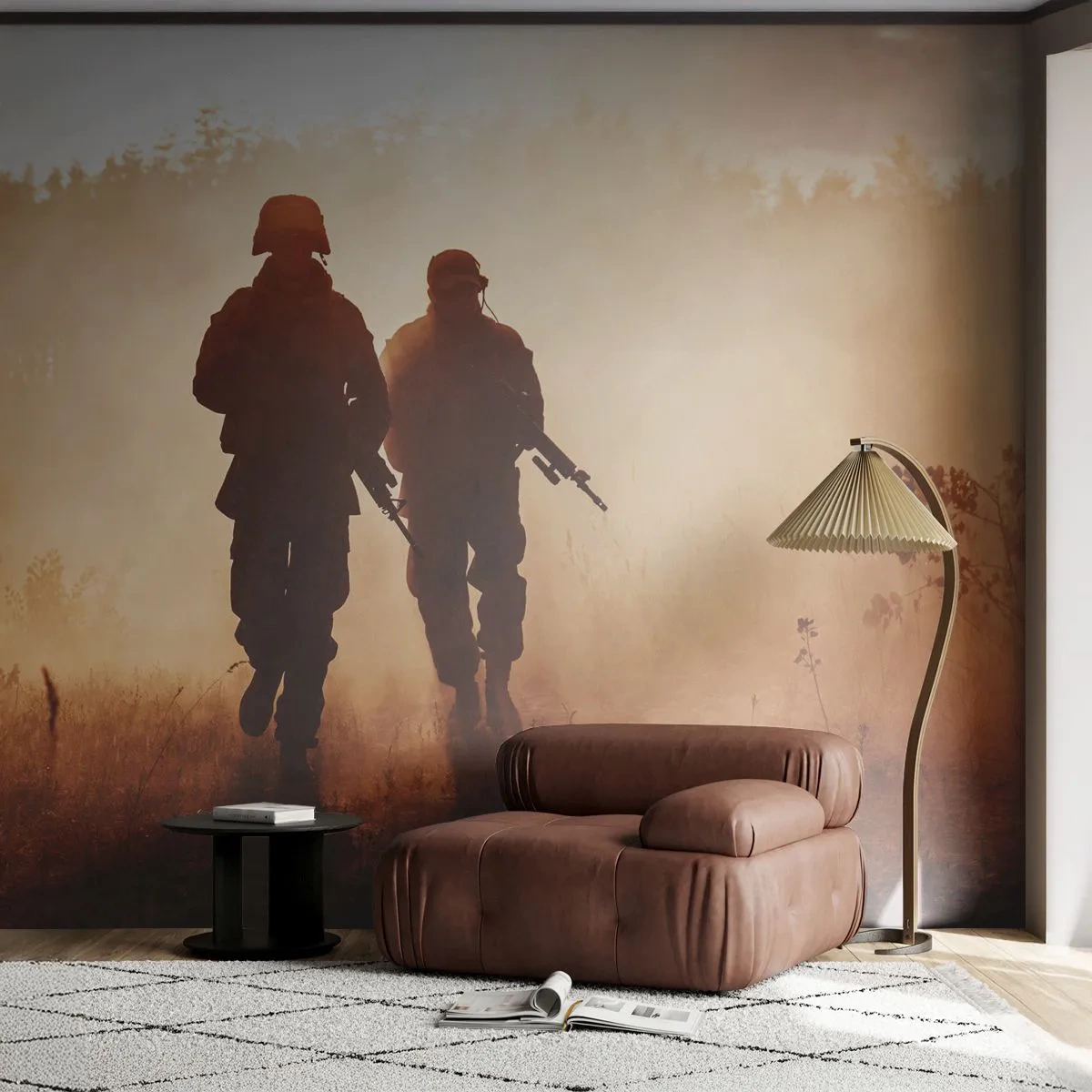Fototapete Standard Eco - Silhouetten von Soldaten im Licht der untergehenden Sonne - 100x70cm - Ruf der Pflicht - Moderne Wanddekoration für Wohnzimmer und Schlafzimmer ARTTOR