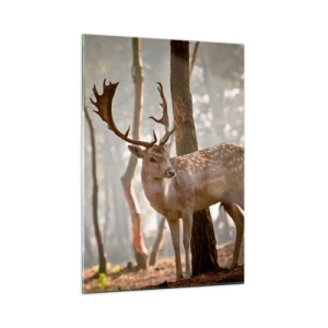 Glasbild - Bild auf glas - Ein Reh im Wald, umgeben von Morgennebel - 50x70cm - Das Licht der Jugend - Moderne Wanddekoration für Wohnzimmer und Schlafzimmer ARTTOR