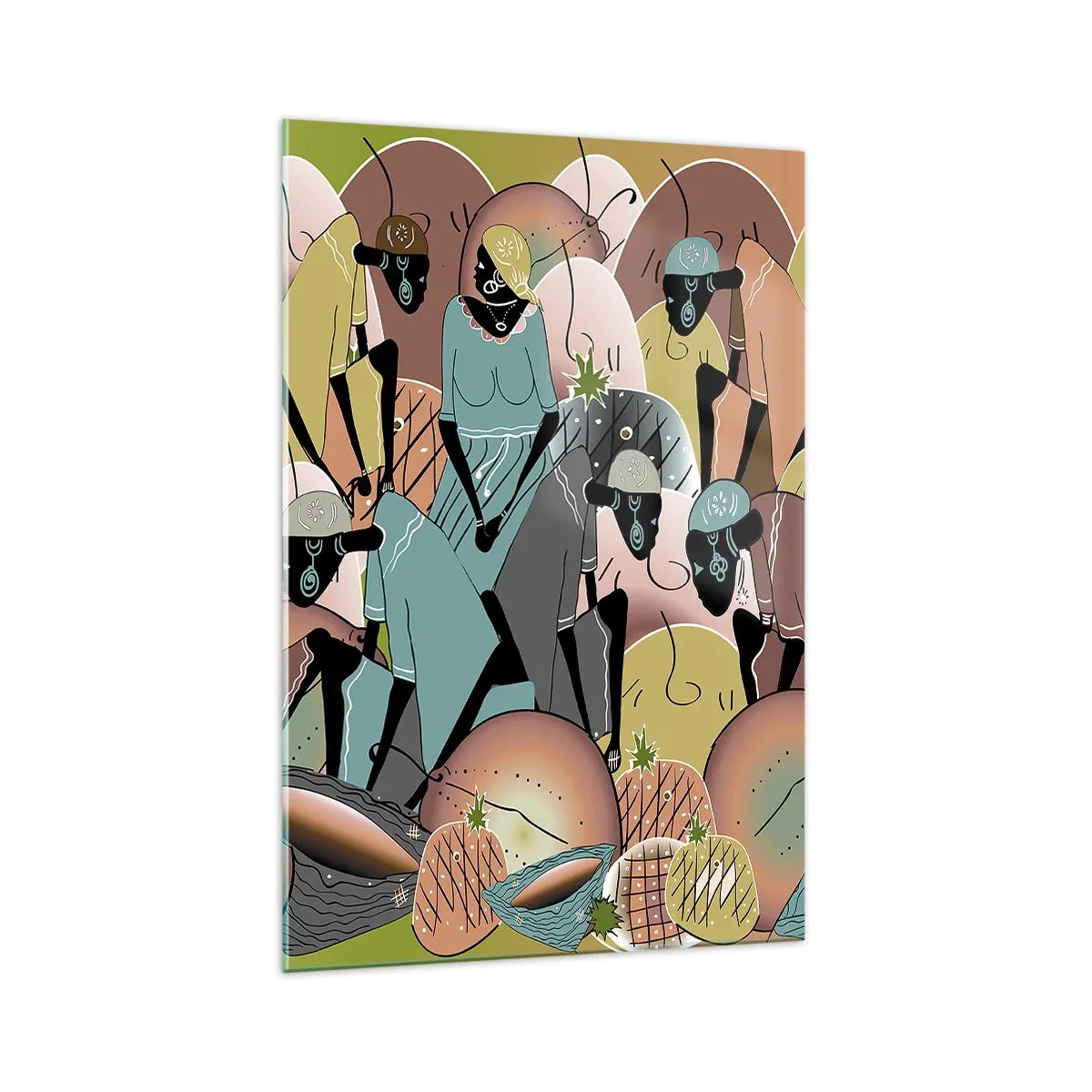 Glasbild - Bild auf glas - Eine farbenfrohe abstrakte Komposition, inspiriert von der afrikanischen Kultur - 70x100cm - Ein toller Urlaub steht bevor - Moderne Wanddekoration für Wohnzimmer und Schlafzimmer ARTTOR