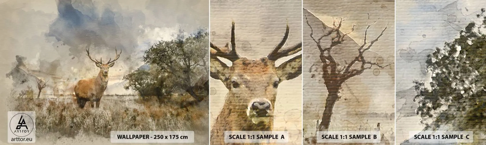 Fototapeten Muster Selbstklebend Deluxe Sticker - Würde – Stärke – Würde - Tiere, Reh, Landschaft - 100x30 cm
